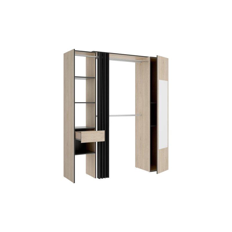 Doğal ve Antrasit Renkli Perdeli Gardrop 177 cm - 90328
