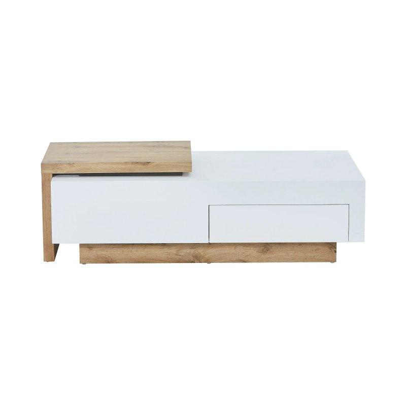 Doğal ve Beyaz Endüstriyel Ahşap Uzatılabilir Orta Sehpa 178x60 cm Çekmeceli - 102033