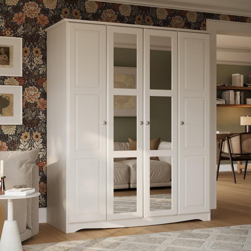 Dört Kapılı Aynalı Gardrop Katı Ahşap 153x152x58 cm - 91228