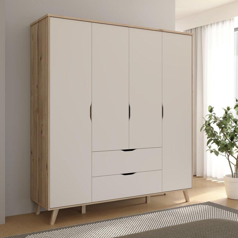 Dört Kapılı Beyaz Endüstriyel Ahşap Gardrop 184x202x53 cm - 90826