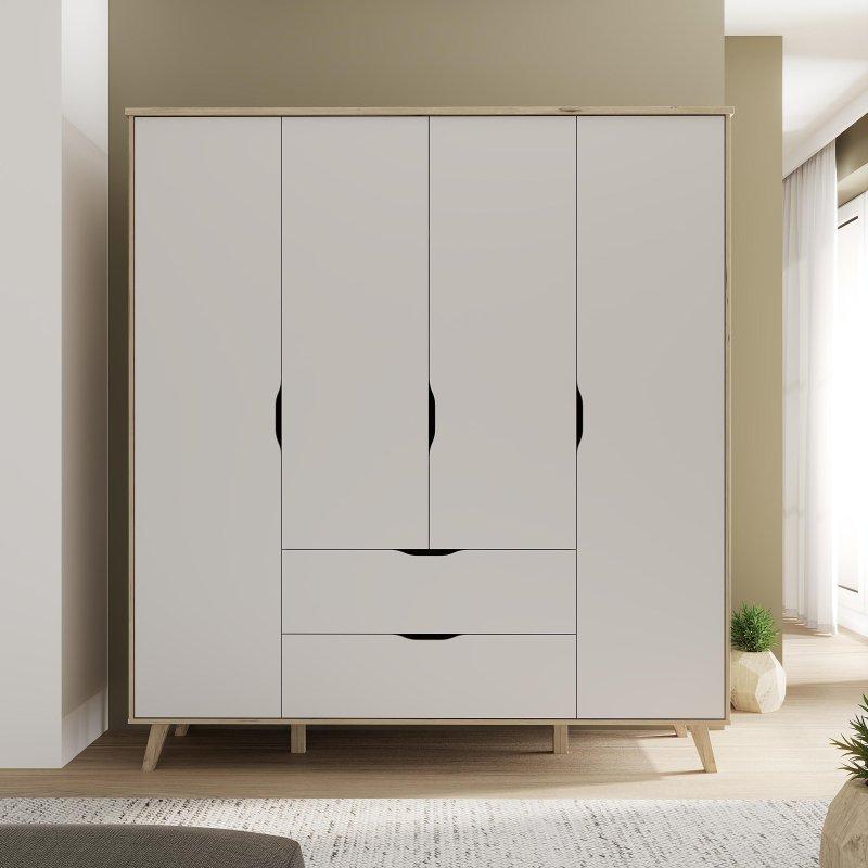 Dört Kapılı Beyaz Endüstriyel Ahşap Gardrop 184x202x53 cm - 90826