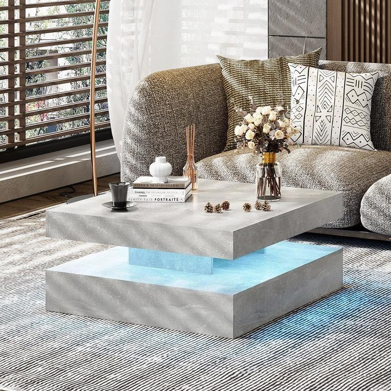 Dregan Ledli Orta Sehpa Kare 78x78 cm Gri Beton Görünümlü - 104422