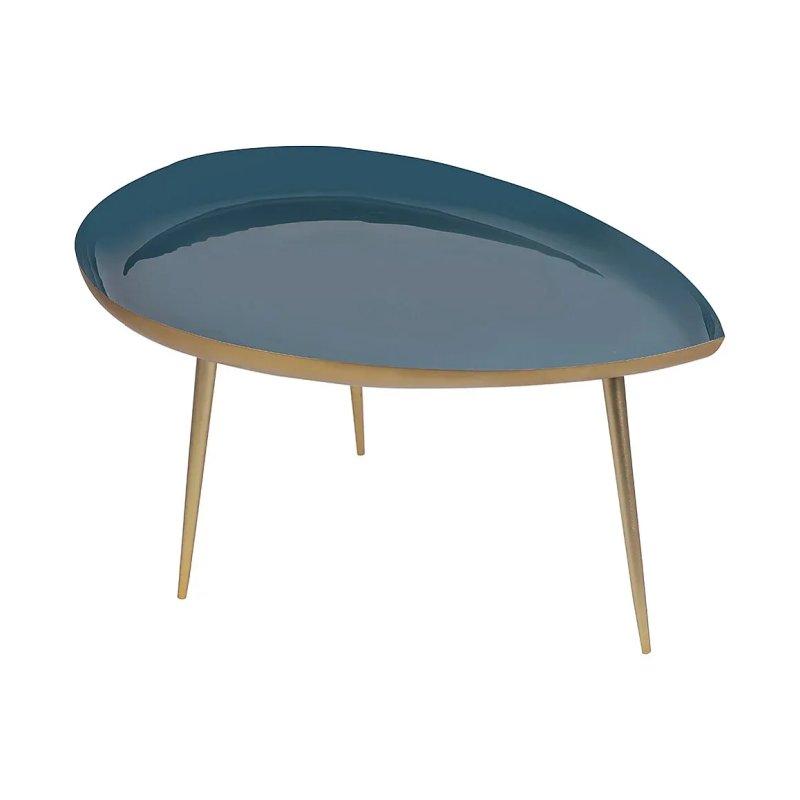 Drop Tasarım Orta Sehpa Mavi Yeşil Çelik Gold Detaylı 81x57x46 cm - 102120