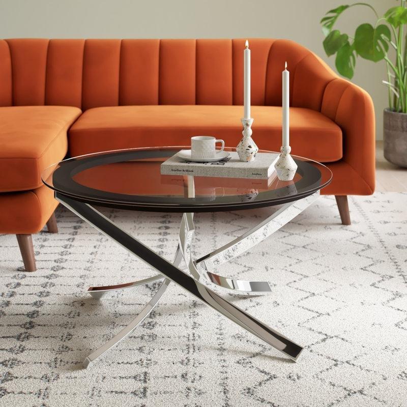 Ehlert Şeffaf Cam Yuvarlak Orta Sehpa 90 cm, Metal Ayaklı - 105025