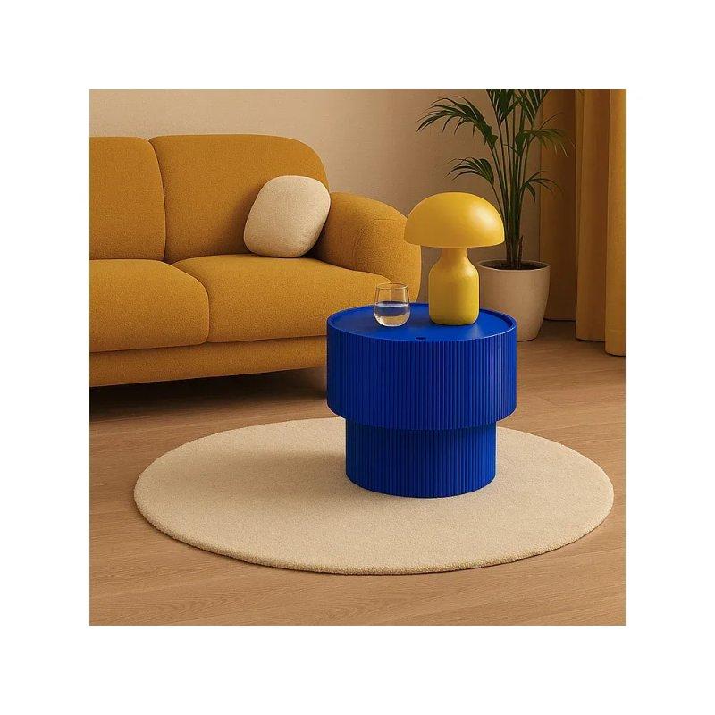 Elektrik Mavisi MDF Ahşap Kapaklı Depolamalı Tasarım Yan Sehpa-38x38x35 cm - 110297