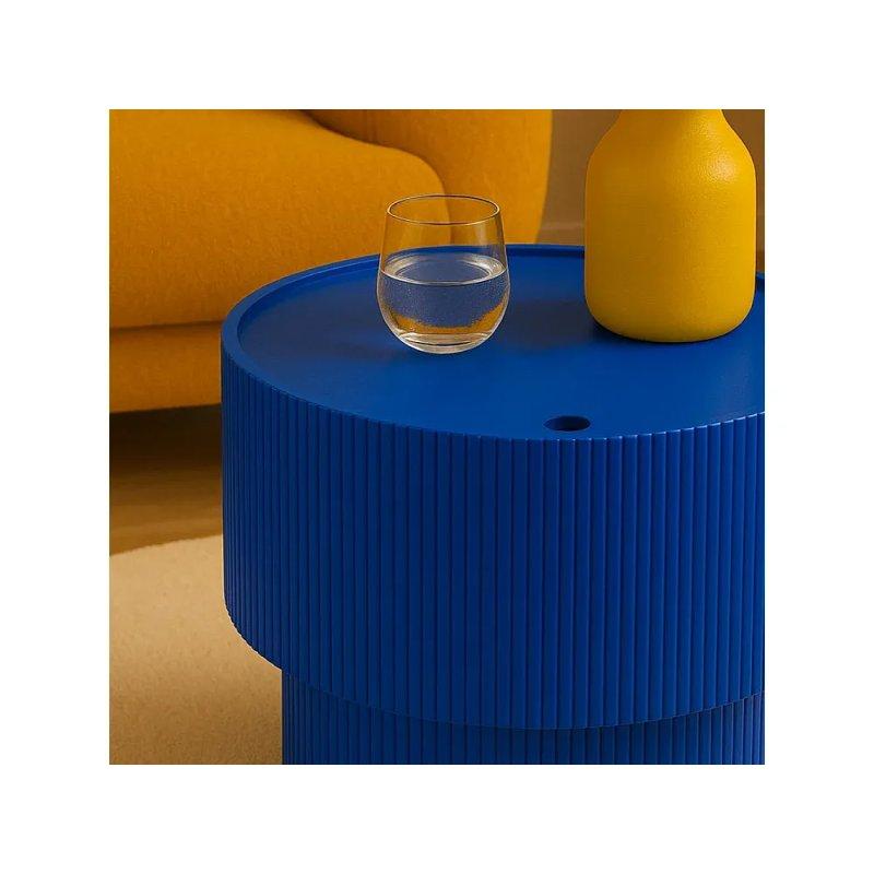 Elektrik Mavisi MDF Ahşap Kapaklı Depolamalı Tasarım Yan Sehpa-38x38x35 cm - 110297