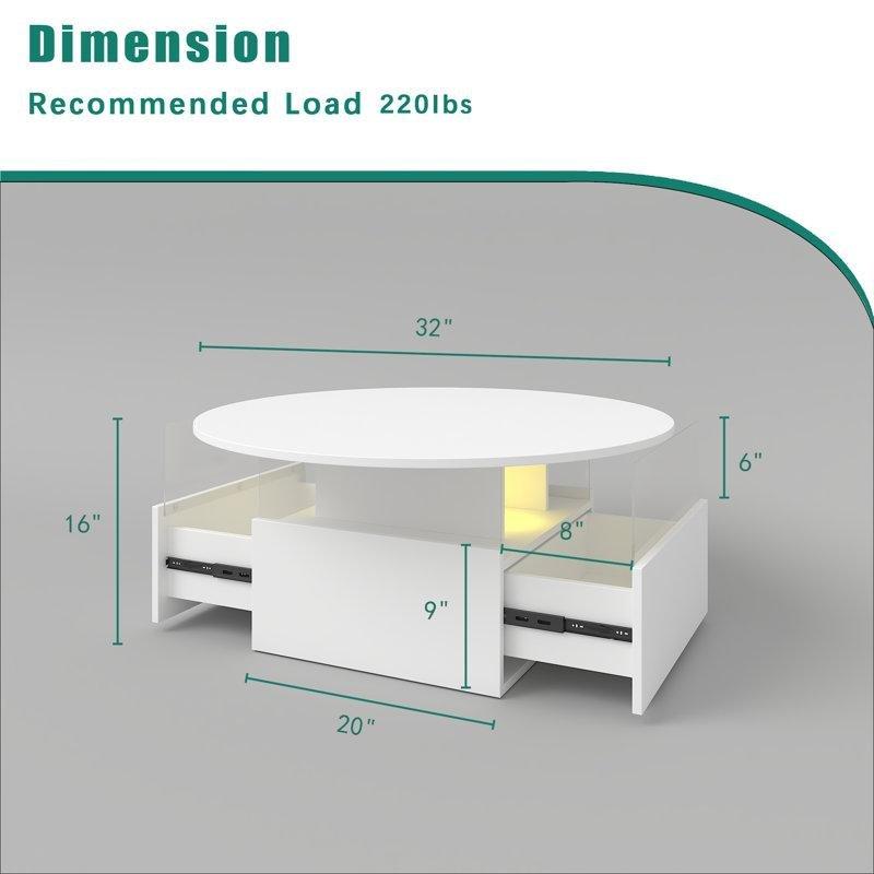 Emilly Ledli Orta Sehpa MDF Endüstriyel Ahşap 41 cm Çap Çekmeceli - 104413