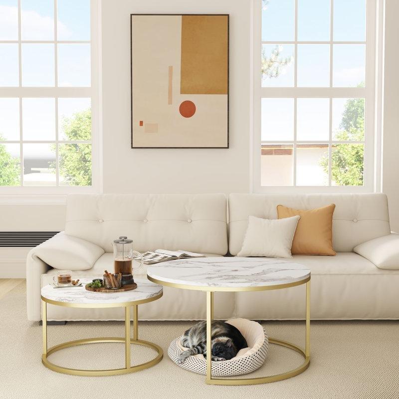 Emmaline Frame 2 Parçalı Yuvarlak Endüstriyel Ahşap Orta Sehpa 81 cm - 105124