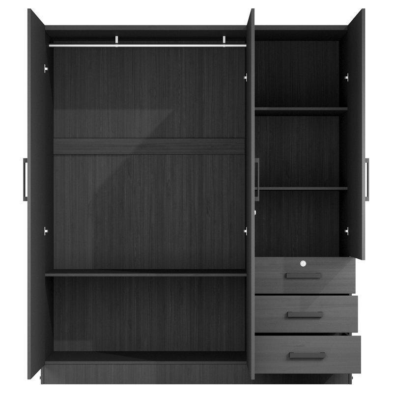 Endüstriyel Ahşap 3 Kapılı 3 Çekmeceli Gardrop 155 cm x 62 cm x 183 cm Siyah - 90988
