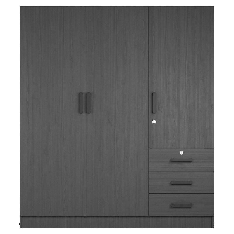 Endüstriyel Ahşap 3 Kapılı 3 Çekmeceli Gardrop 155 cm x 62 cm x 183 cm Siyah - 90988
