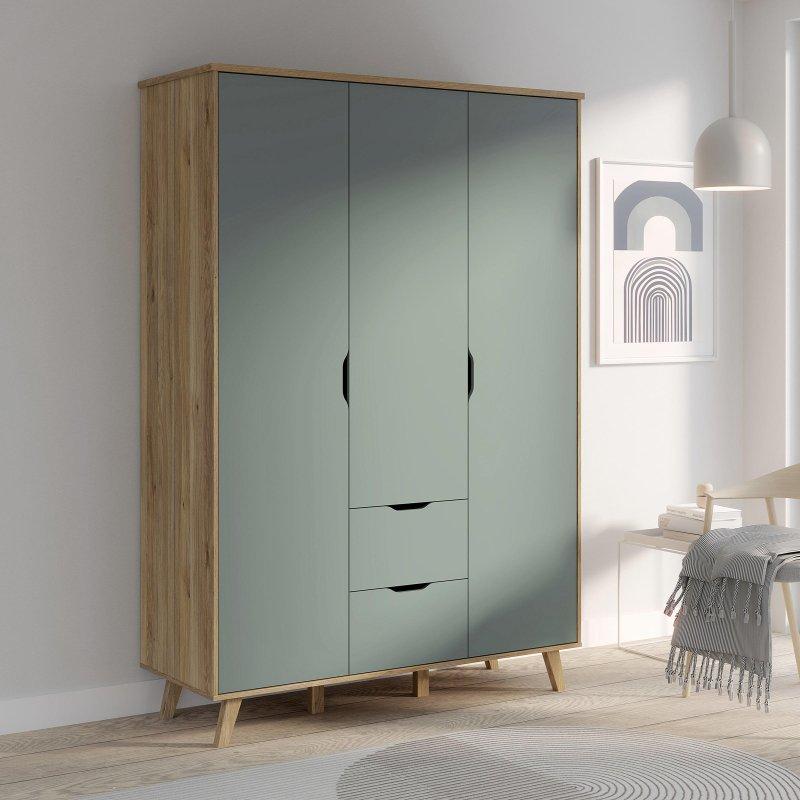 Endüstriyel ahşap 3 kapılı gardrop salbei yeşili 139x202x53 cm - 90871
