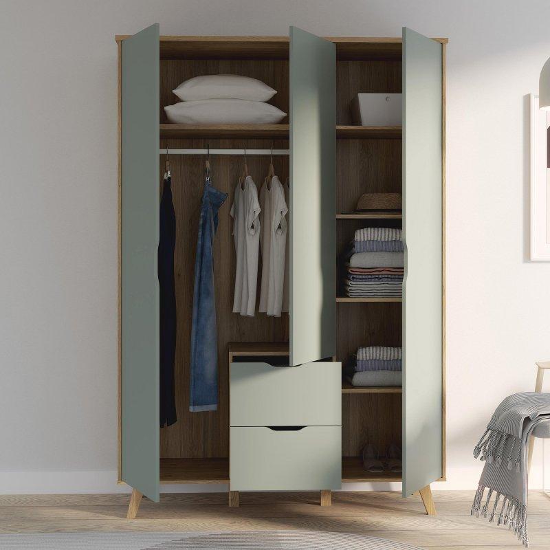Endüstriyel ahşap 3 kapılı gardrop salbei yeşili 139x202x53 cm - 90871