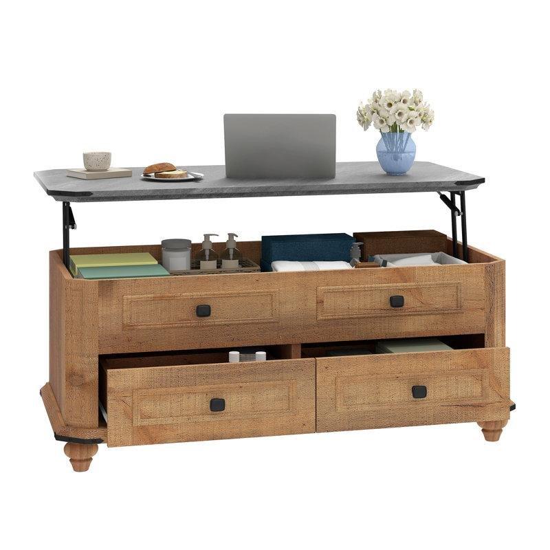 Endüstriyel Ahşap Açılır Akıllı Sehpa 100x39 cm Gri-Kahverengi - 101082