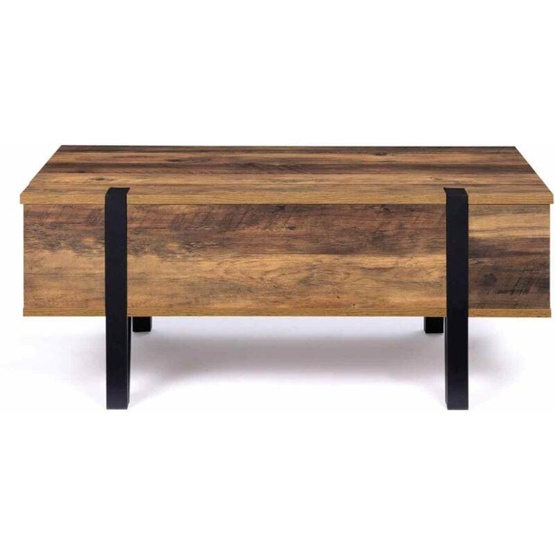 Endüstriyel Ahşap Açılır Akıllı Sehpa 100x50 cm Siyah Metal Ayaklı - 101666