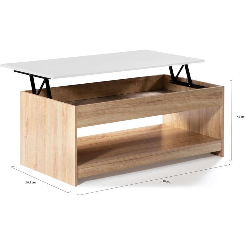 Endüstriyel Ahşap Açılır Akıllı Sehpa 110x61 cm Beyaz Plateau - 101695