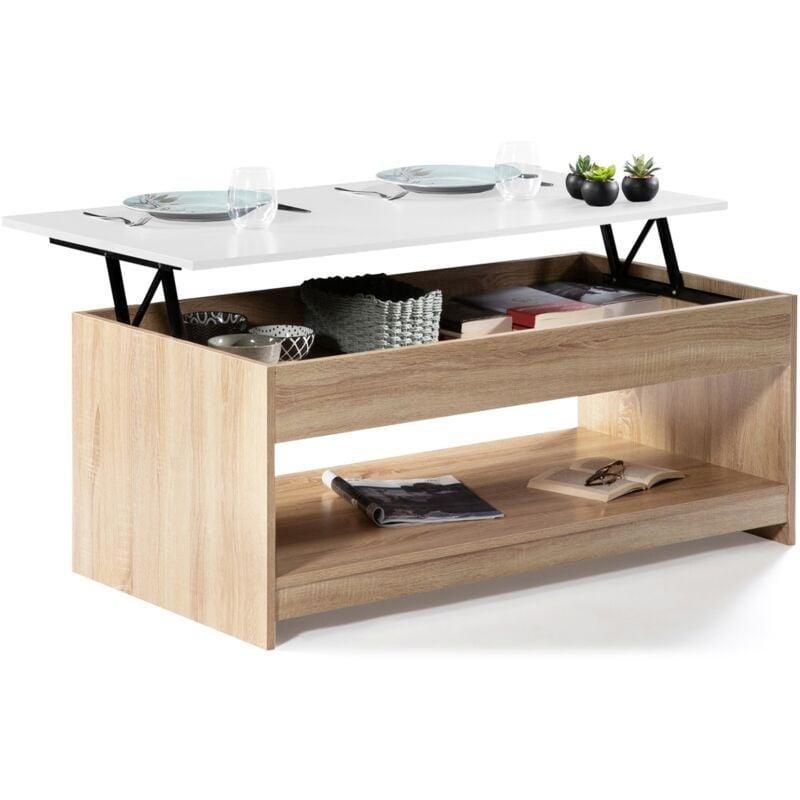 Endüstriyel Ahşap Açılır Akıllı Sehpa 110x61 cm Beyaz Plateau - 101695