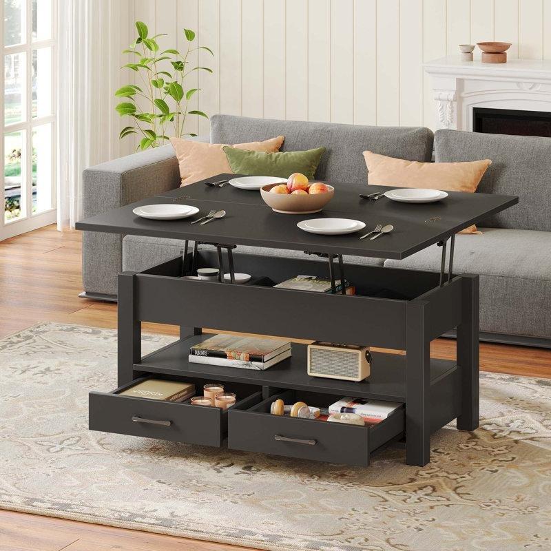 Endüstriyel Ahşap Açılır Akıllı Sehpa 66x100x100 cm Siyah - 101346