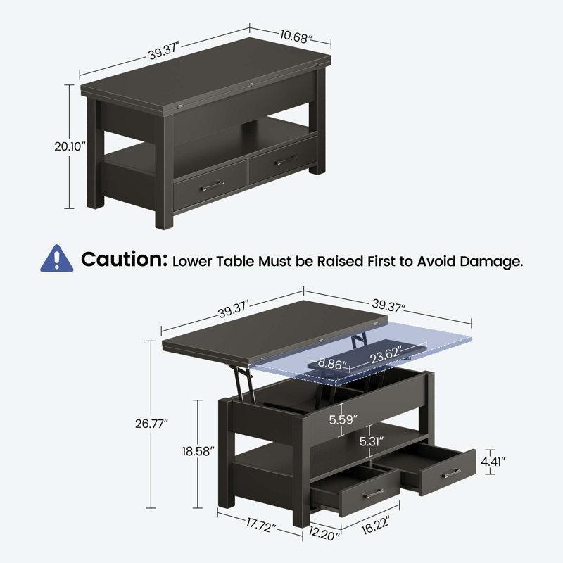 Endüstriyel Ahşap Açılır Akıllı Sehpa 66x100x100 cm Siyah - 101346
