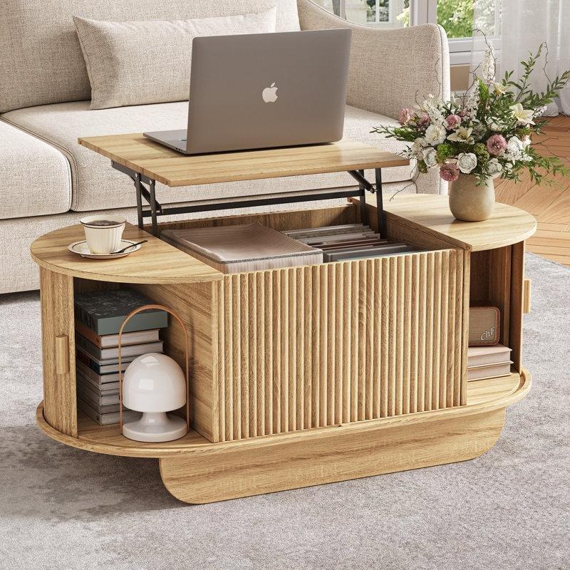 Endüstriyel Ahşap Açılır Akıllı Sehpa 96 cm Kahverengi - 101310