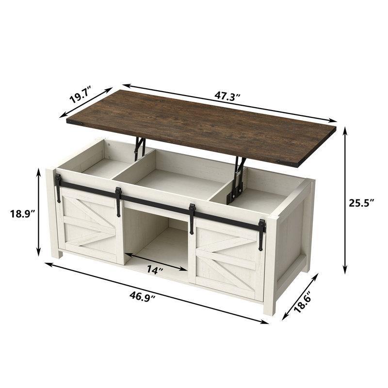 Endüstriyel Ahşap Açılır Akıllı Sehpa Beyaz 120x50x48 cm - 101409
