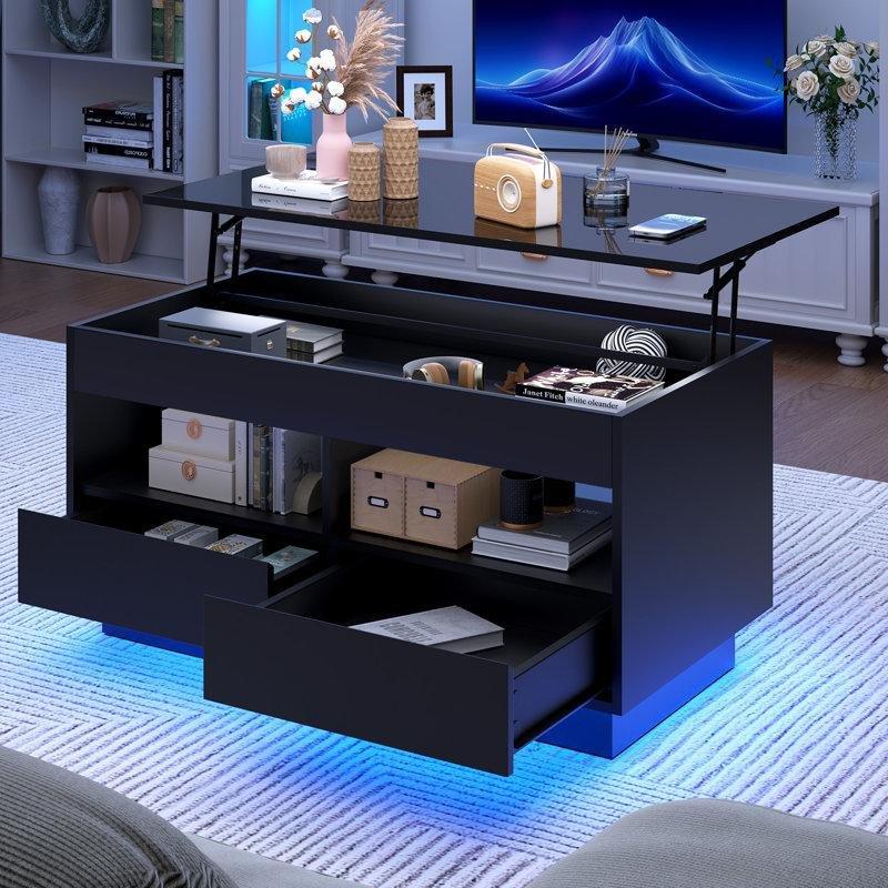 Endüstriyel Ahşap Açılır Akıllı Sehpa, RGB LED Işıklı, 102 cm x 52 cm x 64 cm - 101124