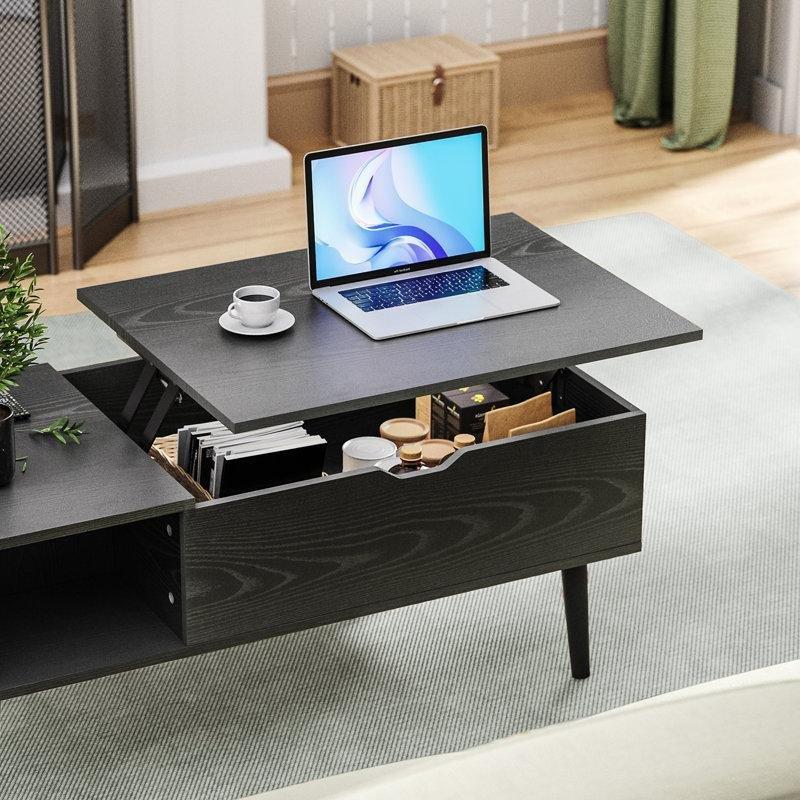 Endüstriyel Ahşap Açılır Akıllı Sehpa Siyah 100x50x60 cm - 101088