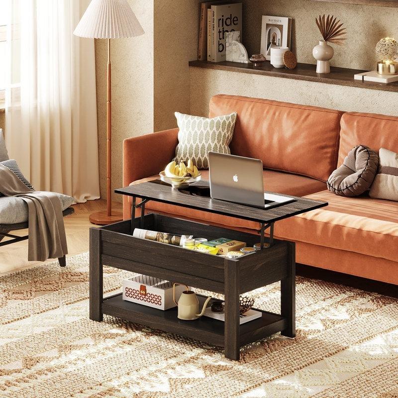 Endüstriyel ahşap akıllı sehpa, kaldırmalı kapak ve gizli saklama bölmesi, 98 cm genişlik - 101079