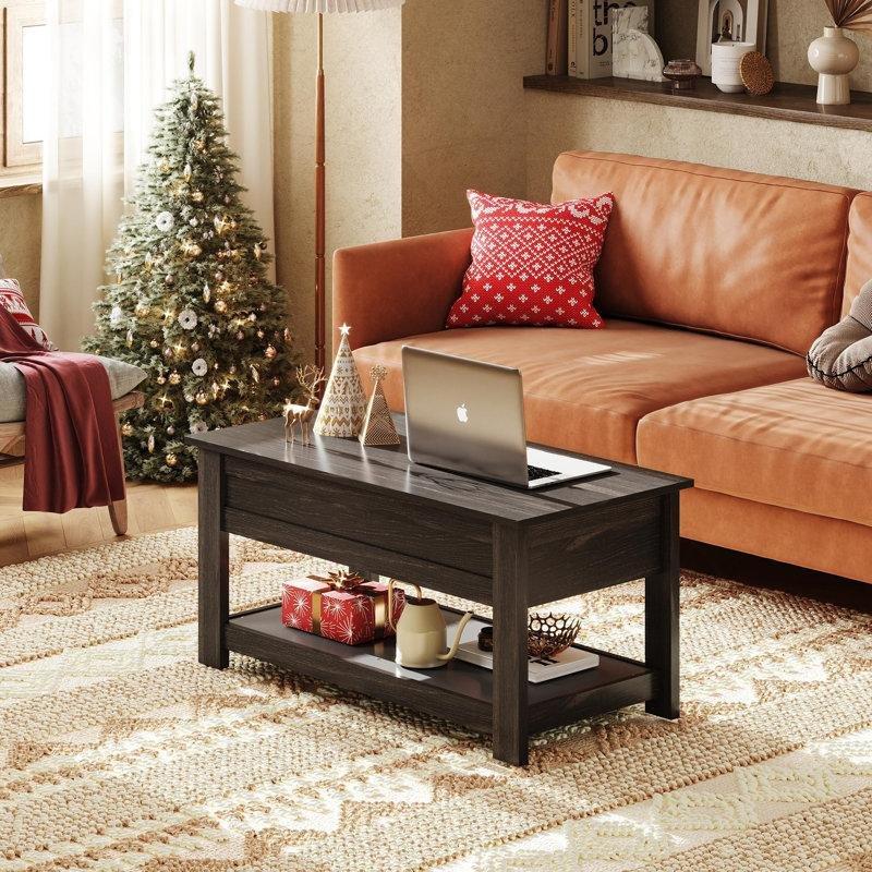 Endüstriyel ahşap akıllı sehpa, kaldırmalı kapak ve gizli saklama bölmesi, 98 cm genişlik - 101079