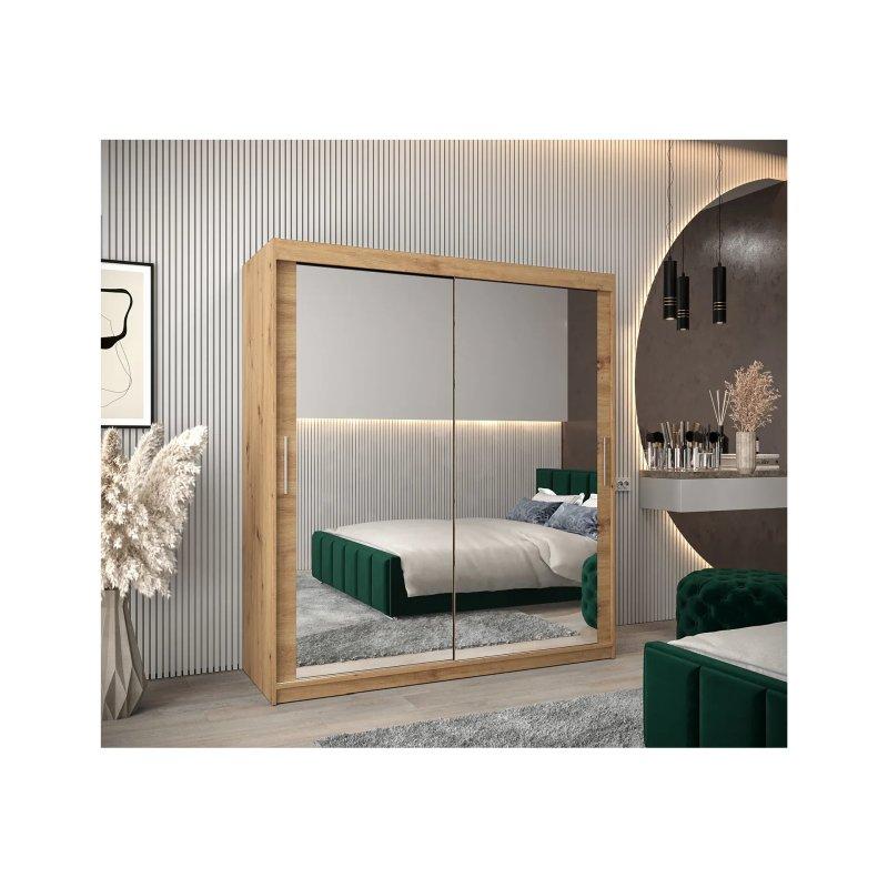 Endüstriyel Ahşap Aynalı Sürgülü Gardrop 180x200 cm - 90460