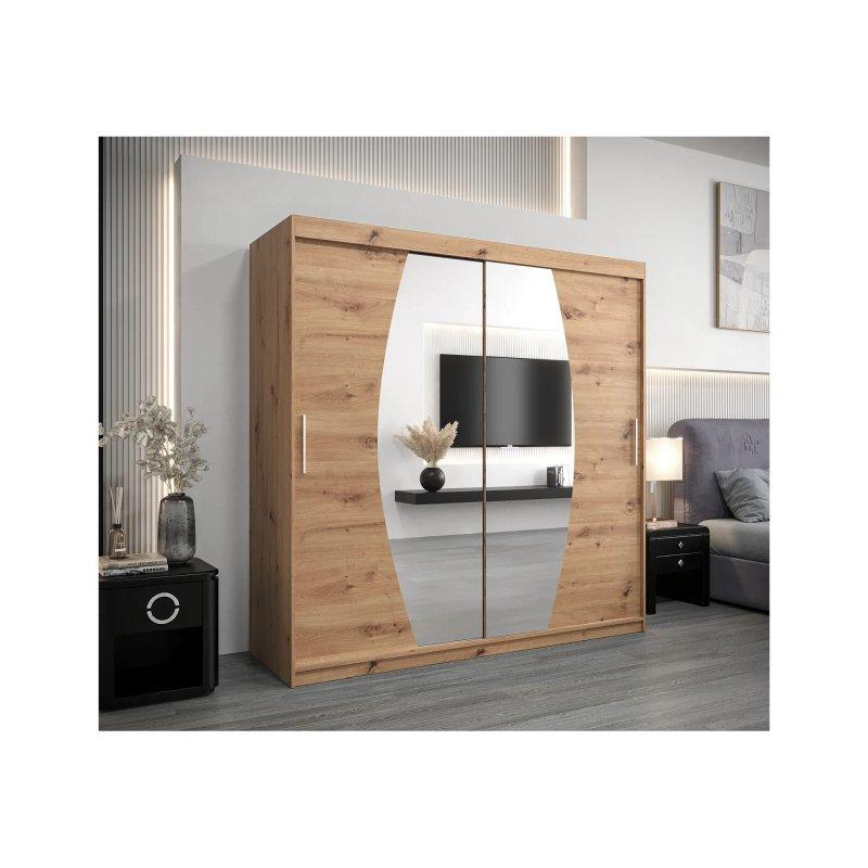 Endüstriyel Ahşap Aynalı Sürgülü Gardrop 200x200x62 cm - 90481