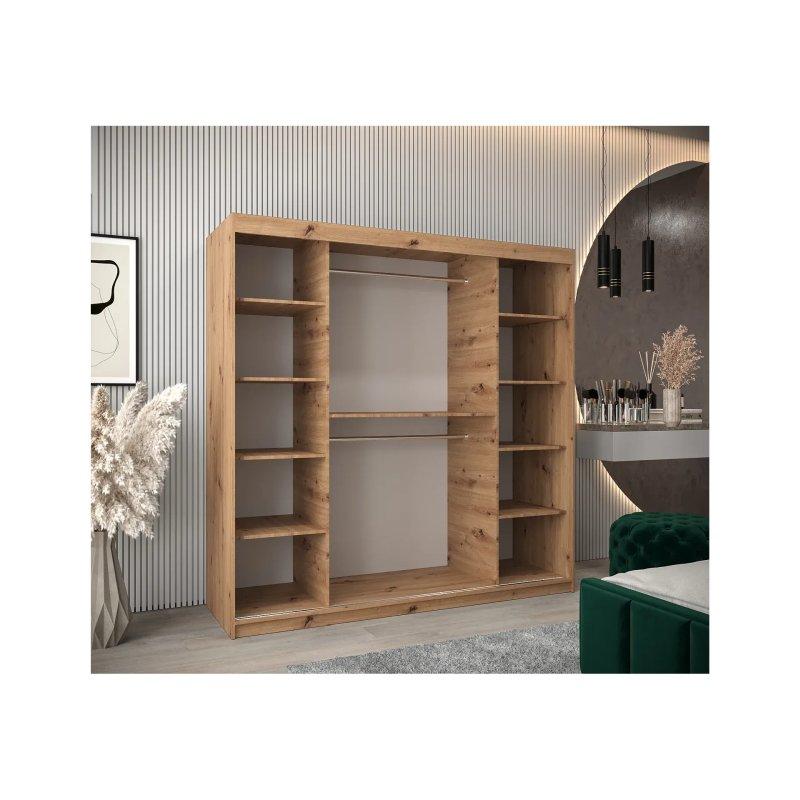 Endüstriyel Ahşap Aynalı Sürgülü Gardrop 200x200x62 cm - 90481