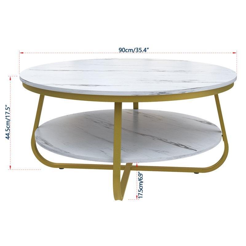 Endüstriyel Ahşap Beyaz Yuvarlak Orta Sehpa 90x90 cm Gold Ayaklı - 105079