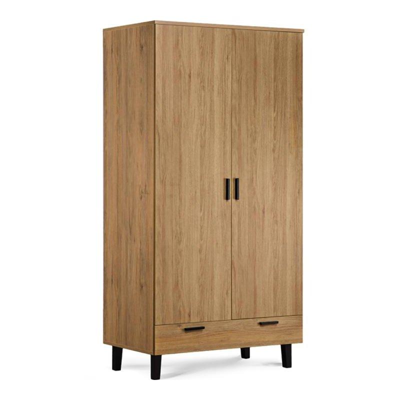 Endüstriyel Ahşap Çift Kapılı Gardrop 100x195 cm Siyah Kulplu - 90631