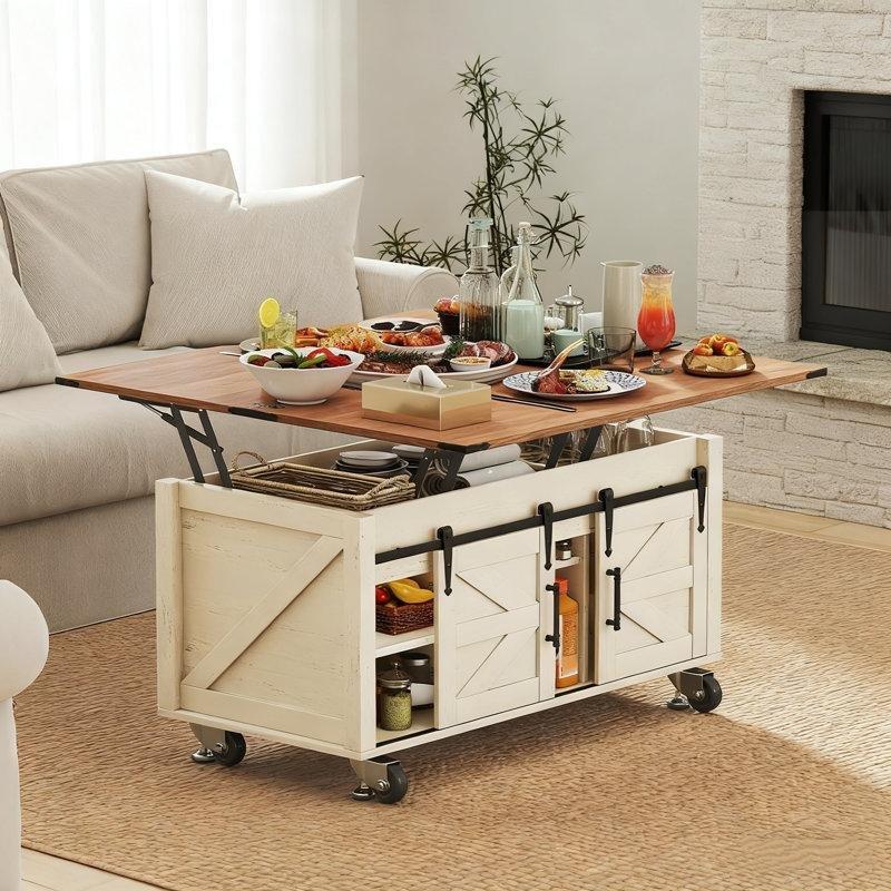 Endüstriyel Ahşap Çiftlik Tarzı Açılır Akıllı Sehpa Tekerlekli 100x51x55 cm - 101358