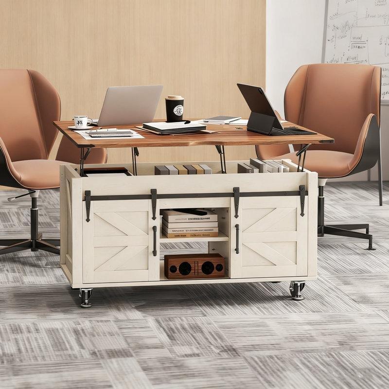 Endüstriyel Ahşap Çiftlik Tarzı Açılır Akıllı Sehpa Tekerlekli 100x51x55 cm - 101358