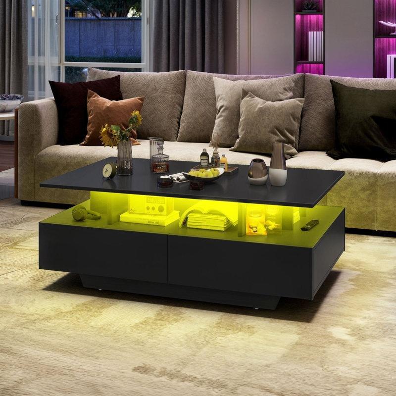 Endüstriyel Ahşap Dikdörtgen Ledli Orta Sehpa 41 cm Yüksekliği 89 cm Genişliği 4 Çekmeceli - 104449