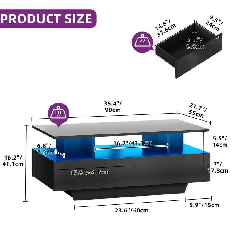 Endüstriyel Ahşap Dikdörtgen Ledli Orta Sehpa 41 cm Yüksekliği 89 cm Genişliği 4 Çekmeceli - 104449
