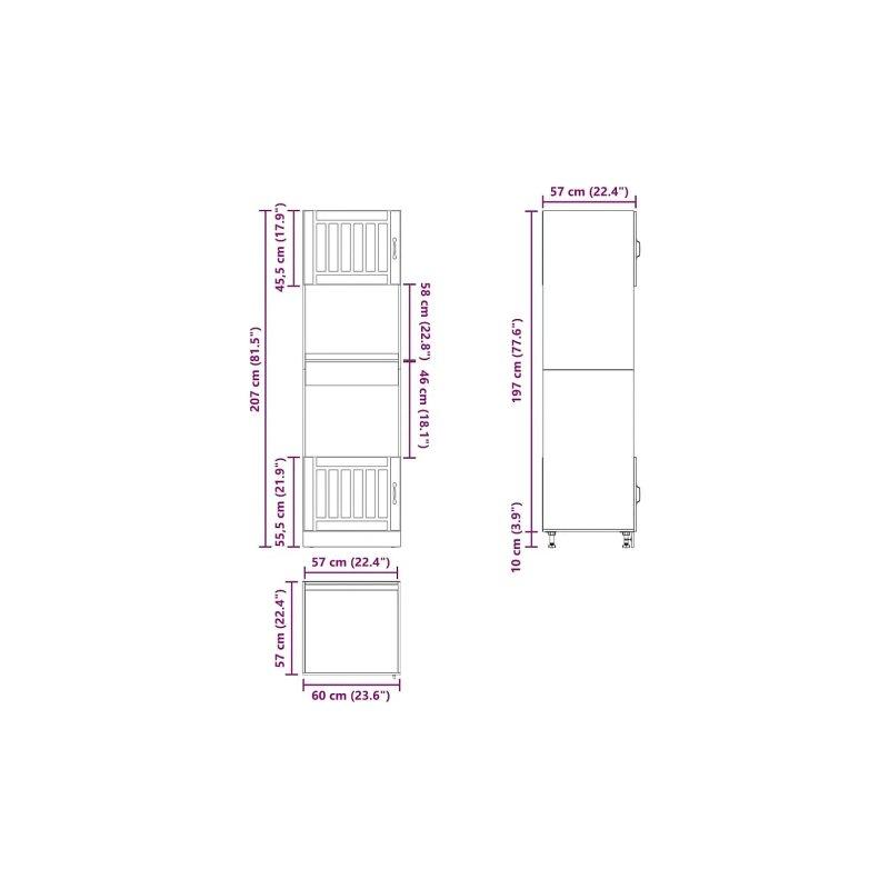 Endüstriyel Ahşap Fırın Dolabı 60x57x207 cm Siyah Renkli İki Parçalı Set - 100626