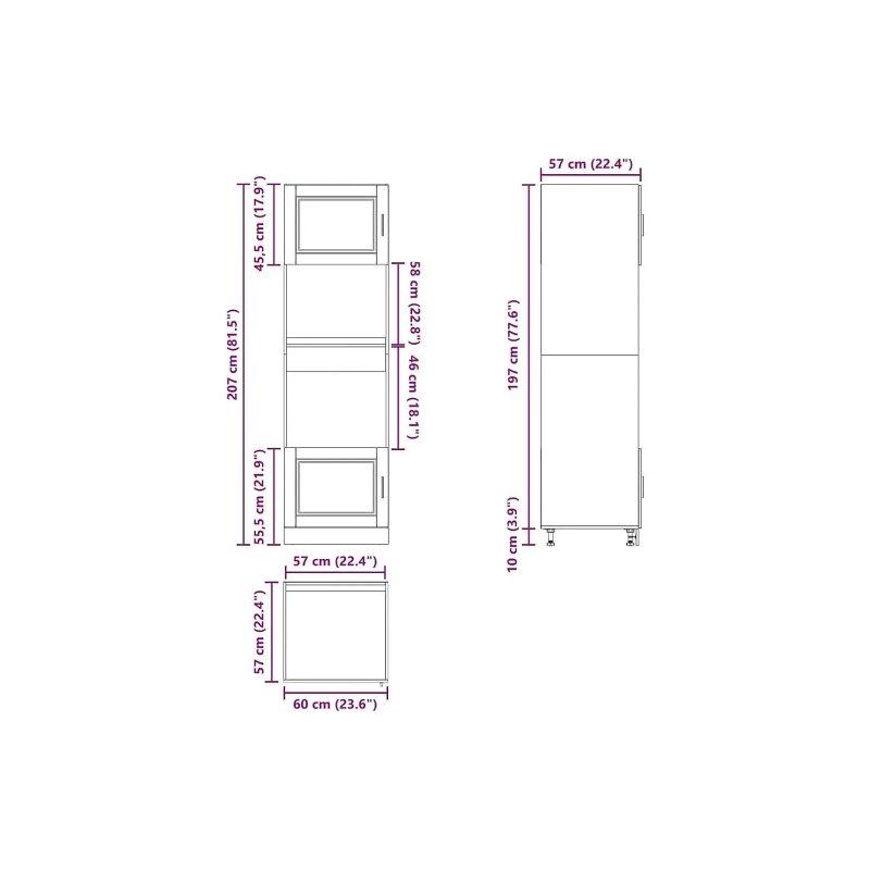 Endüstriyel Ahşap Fırın Dolabı 60x57x207 cm Sonomu Meşe Rengi 2'li Set - 100662