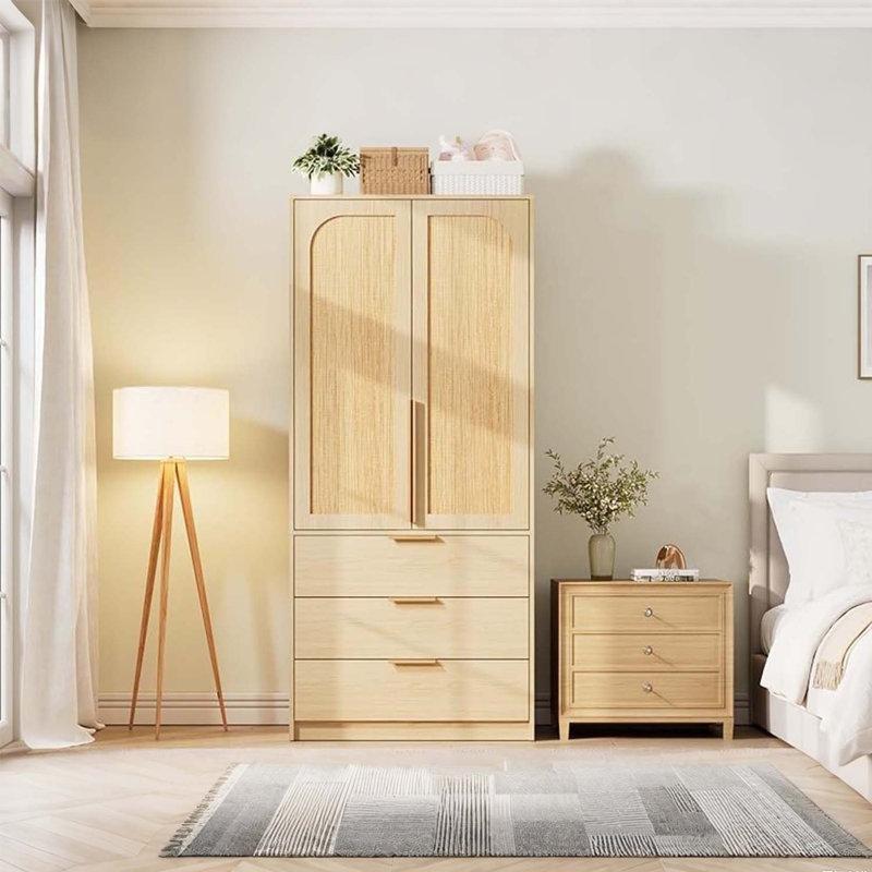 Endüstriyel Ahşap Gardrop 176 cm Yükseklik, 2 Kapı ve 3 Çekmeceli - 91156