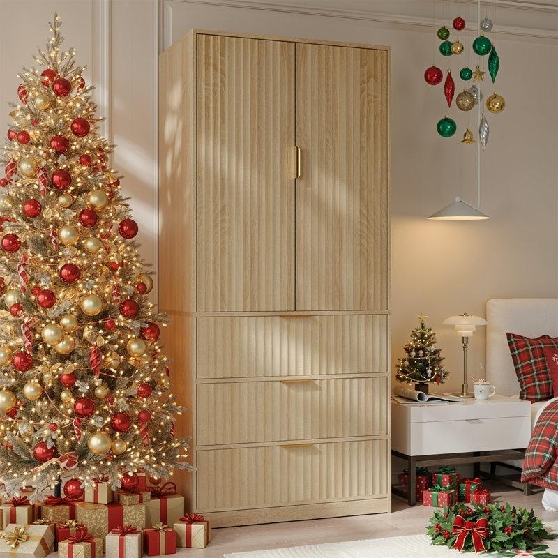 Endüstriyel Ahşap Gardrop, Aynalı, 3 Çekmeceli, 180 cm Yükseklik - 91111