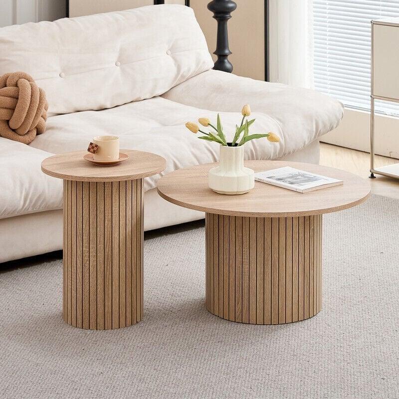 Endüstriyel Ahşap Görünümlü 2 Li Yuvarlak Orta Sehpa 50-70 cm - 103040