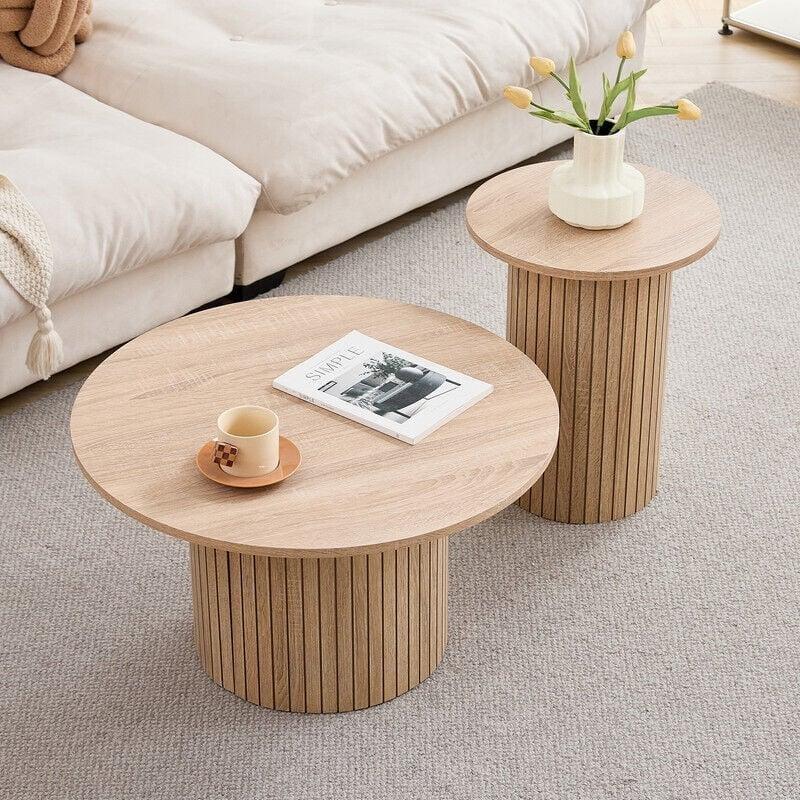 Endüstriyel Ahşap Görünümlü 2 Li Yuvarlak Orta Sehpa 50-70 cm - 103040