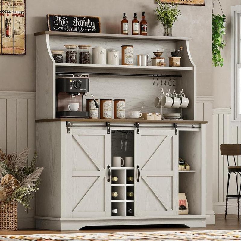 Endüstriyel Ahşap Kahve Köşesi 120 cm Kaydırmalı Kapıyla 3 Raflı - 100003