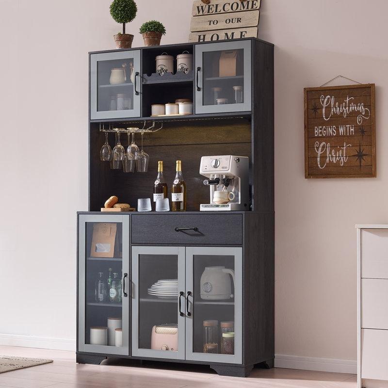 Endüstriyel Ahşap Kahve Köşesi 180 cm Yükseklik LED Aydınlatmalı Şarap Rafı ve USB Şarj Portlu - 100018