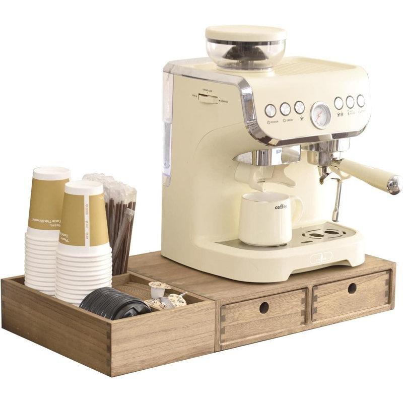 Endüstriyel Ahşap Kahve Köşesi 31 cm Genişliğinde Çekmeceli ve Bölmeli - 99916