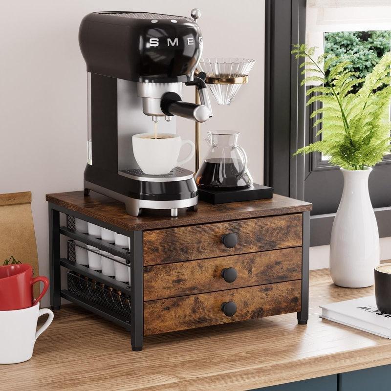 Endüstriyel Ahşap Kahve Köşesi 34 cm Kahverengi Kaydırmalı Çekmeceli - 99904