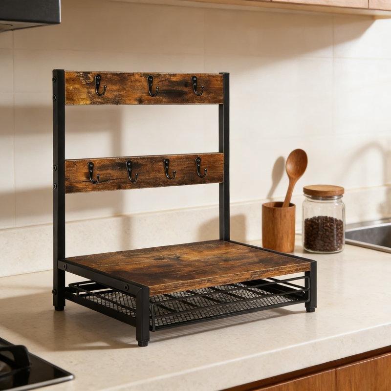 Endüstriyel Ahşap Kahve Köşesi 42x40x26 cm Çekmece ve Kancalı - 99919