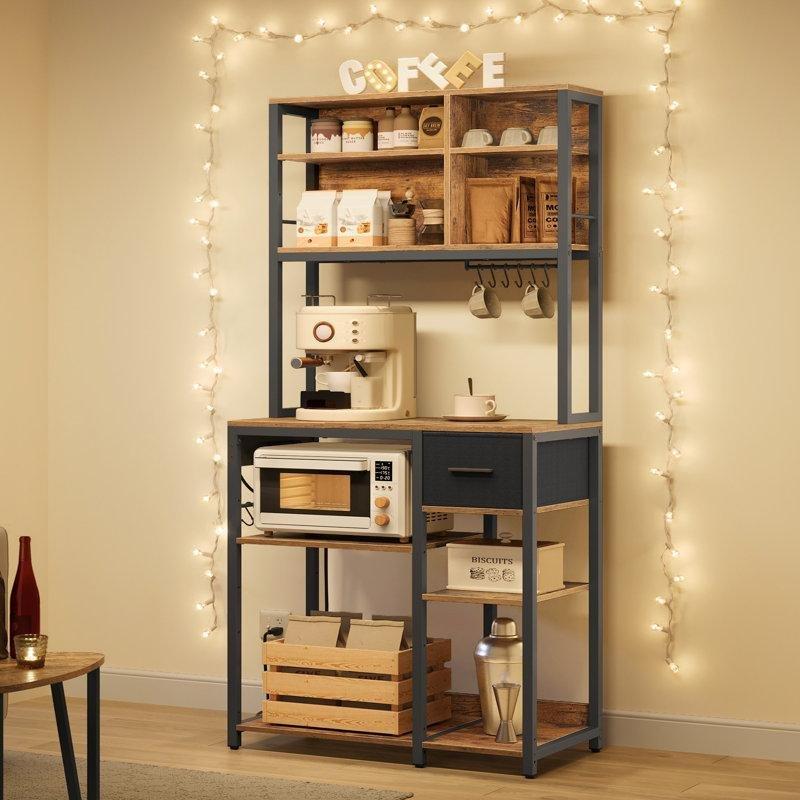 Endüstriyel Ahşap Kahve Köşesi 80 cm Genişlik 180 cm Yükseklik Ayarlanabilir Raflar - 99973