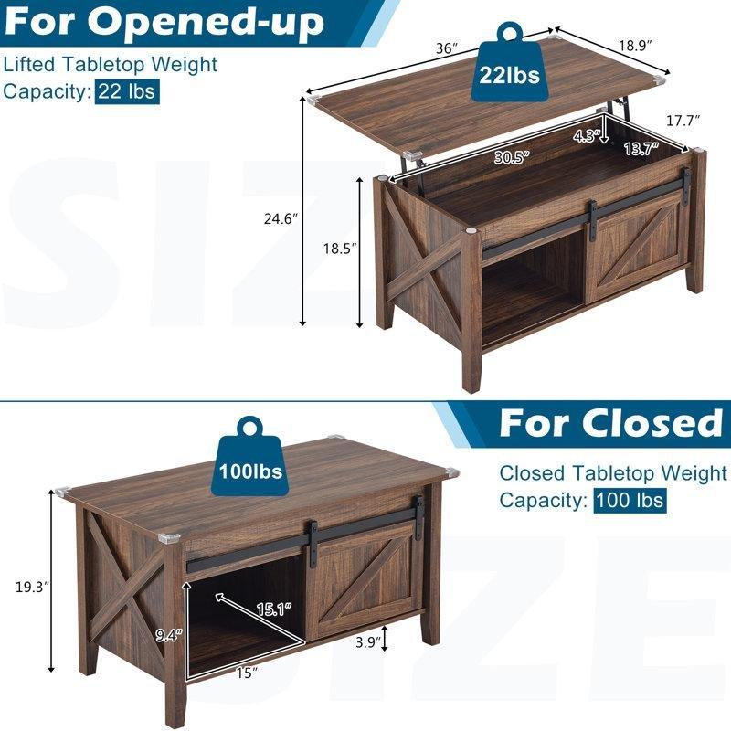 Endüstriyel Ahşap Kahve Masası, Sürgülü Kapı Depolama, 91 cm - 101244